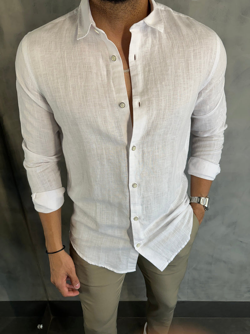 CAMISA MANGA LARGA LINO CONTINÚA SIMPLE RESERVA BLANCO