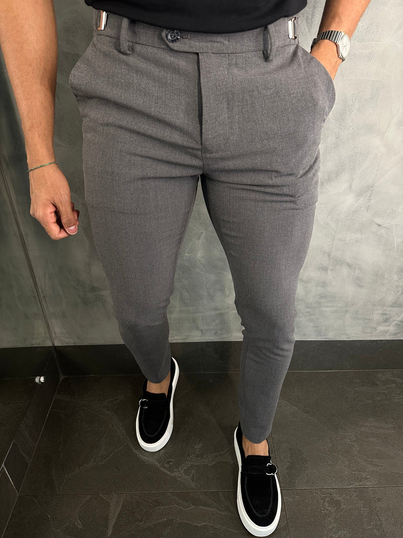 PANTALÓN DE SASTRERÍA ATENAS CON AJUSTE DE HEBILLA PUNTO H PLOMO