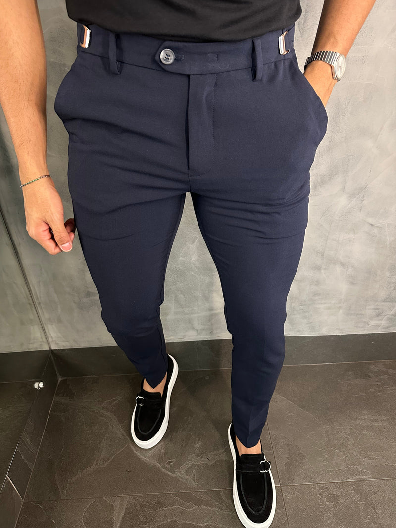 PANTALÓN DE SASTRERÍA ATENAS CON AJUSTE DE HEBILLA PUNTO H MARINO