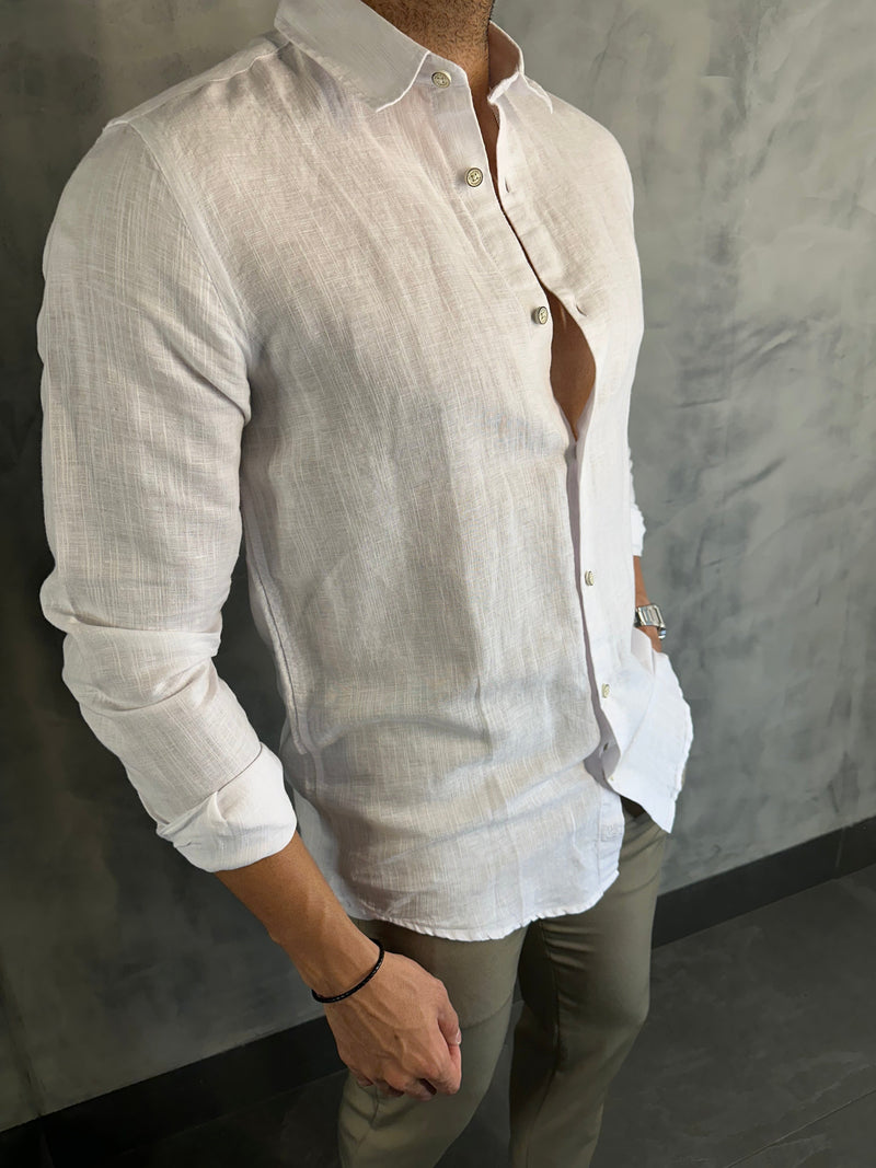 CAMISA MANGA LARGA LINO CONTINÚA SIMPLE RESERVA BLANCO