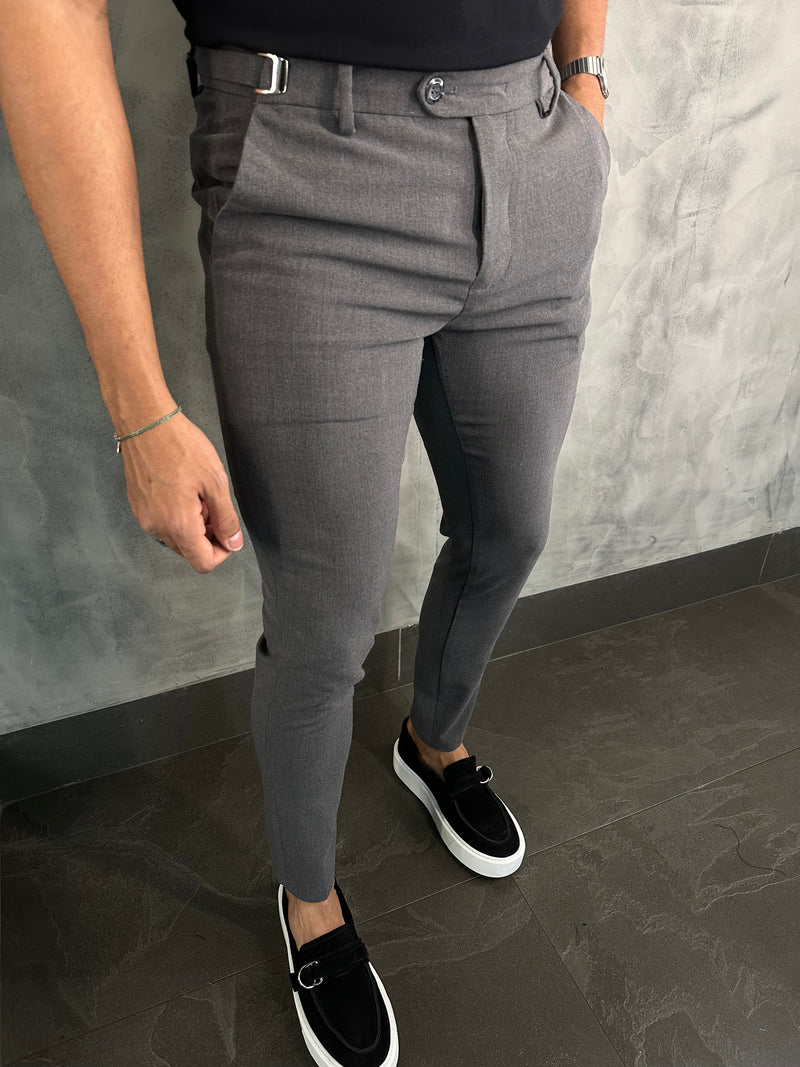 PANTALÓN DE SASTRERÍA ATENAS CON AJUSTE DE HEBILLA PUNTO H PLOMO