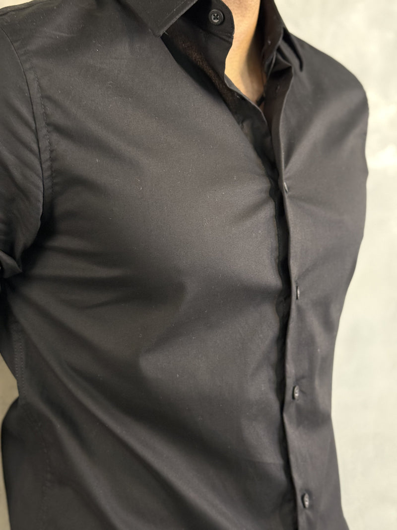 CAMISA MANGA LARGA LISA ELASTANO KINGEJOE NEGRO