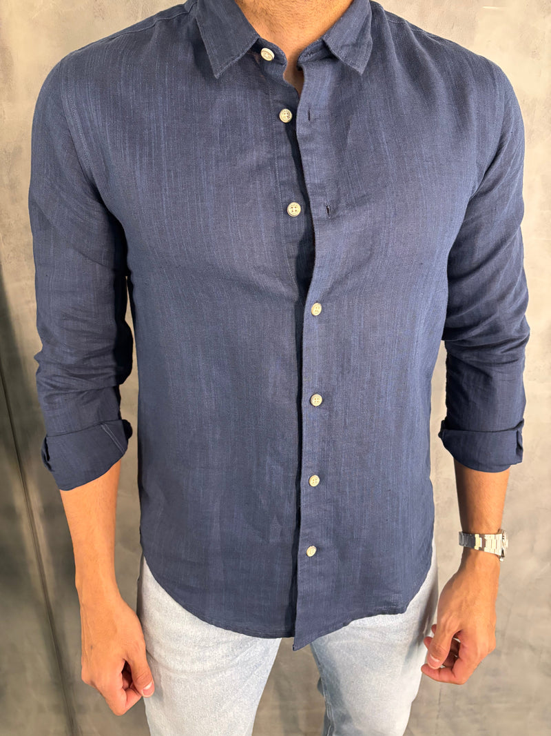 CAMISA MANGA LARGA LINO CONTINÚA SIMPLE RESERVA MARINO