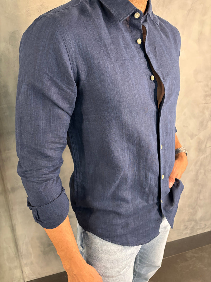 CAMISA MANGA LARGA LINO CONTINÚA SIMPLE RESERVA MARINO