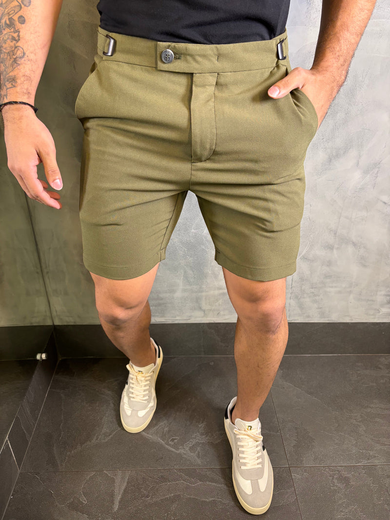 BERMUDA MIAMI AJUSTE DE HEBILLA PUNTO H VERDE MILITAR