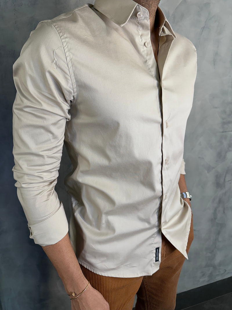CAMISA MANGA LARGA LISA ELASTANO KINGEJOE BEIGE